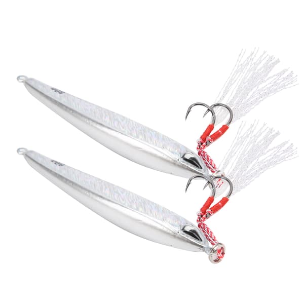 2 st fiskedrag med 3D-ögon, dubbla krokar för basgädda wobbler, silver