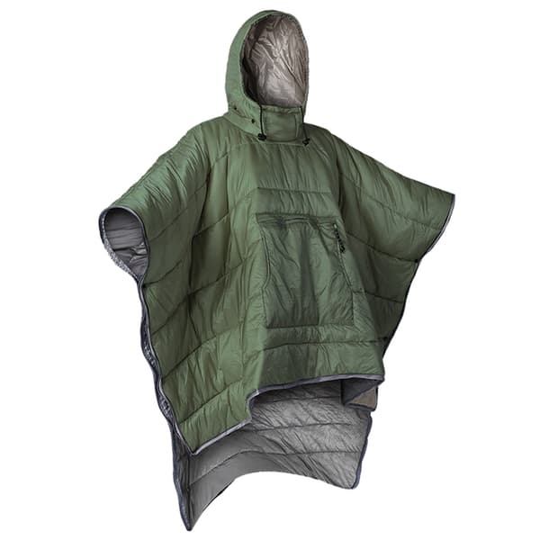Varm vintersovepose med ponchostil-trekk, egnet for utendørs camping