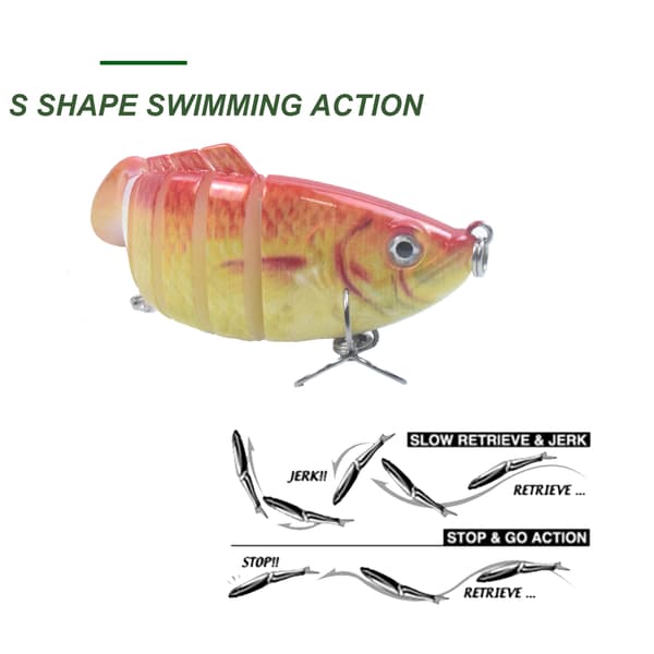 Fiskedrag 10cm 16.5g 6 segment med 3D-ögon trekrok för abborre öring sötvatten och saltvatten