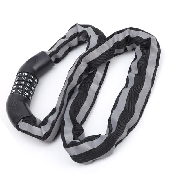 Nøglefri kombinationscykellås med reflekterende kabel, tyverisikring, 5 cifre, sort