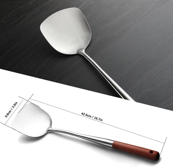 Wok-spatel - 44 cm - Rustfrit stål - Spatel - Køkkenredskaber - Tåler opvaskemaskine - Til køkkenet