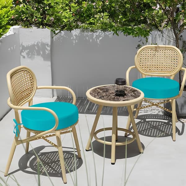 Sæt med 2 runde hynder, 7 cm vandafvisende runde stolehynder, stolehynder til terrasse og bistro, 38 x 38 cm, blå