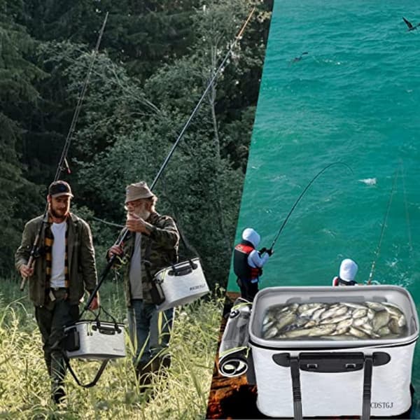 Bærbar sammenklappelig fiske-spand, fiskespand, babyblå/grå (grå)