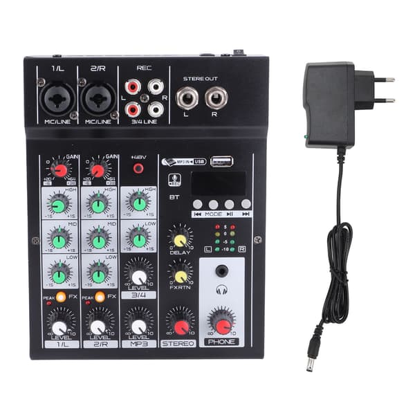 Professionel 4-kanals mixerkonsol med USB, Bluetooth og Pen Drive-optagelse til streaming og karaoke