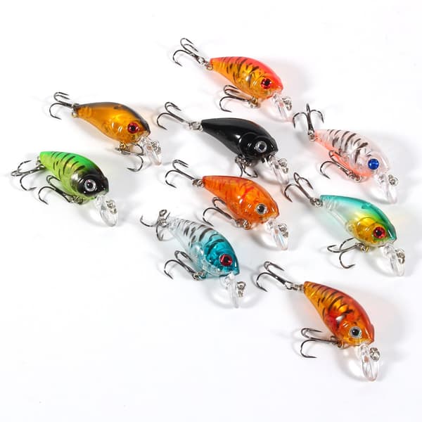 9st Plastfiskedrag med krok 4,5cm/4g Crankbait-kit med 3D-ögon 9 olika färger