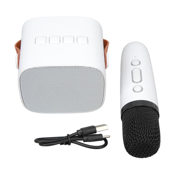 Bærbar Bluetooth-højttaler Mini Karaokemaskine med Mikrofon, Klar Lyd, Hvid