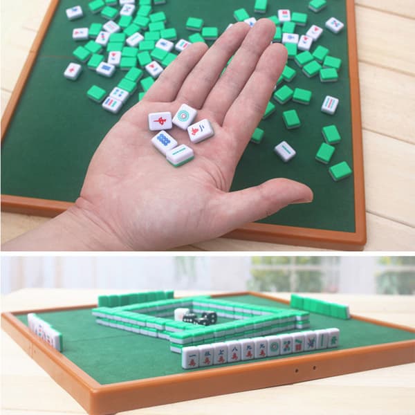 Mini Mahjong-sett med bærbart sammenleggbart bord for reise og familiefritid