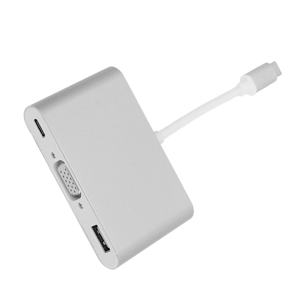 Type C til VGA USB 3.1 PD 3-i-1 Dockingstation Hub Adapter, Sølv Aluminium