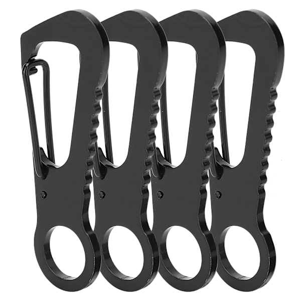 4 stk. multifunktionel D-ring karabinhage i rustfrit stål til klatring, flaskeåbner, nøglering, sort