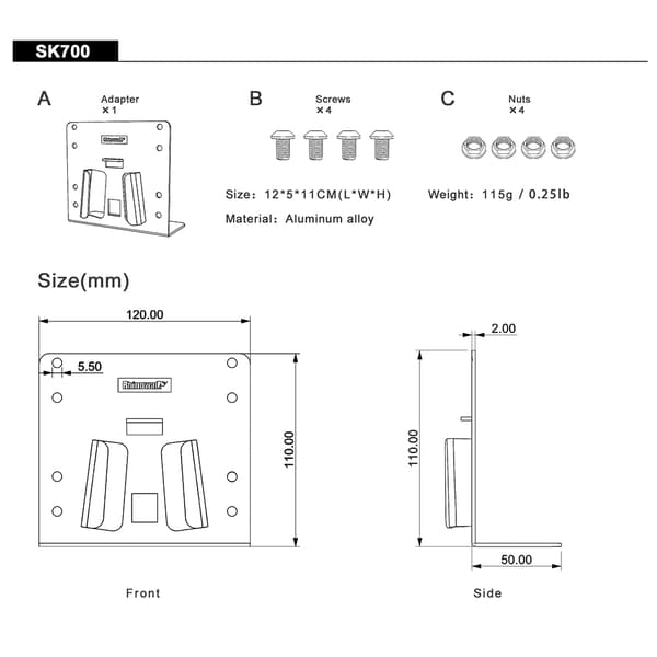 Frontväskaadapter för Brompton hopfällbar cykel Aluminiumlegering Cykelväska Stöd Installationsaccessoar