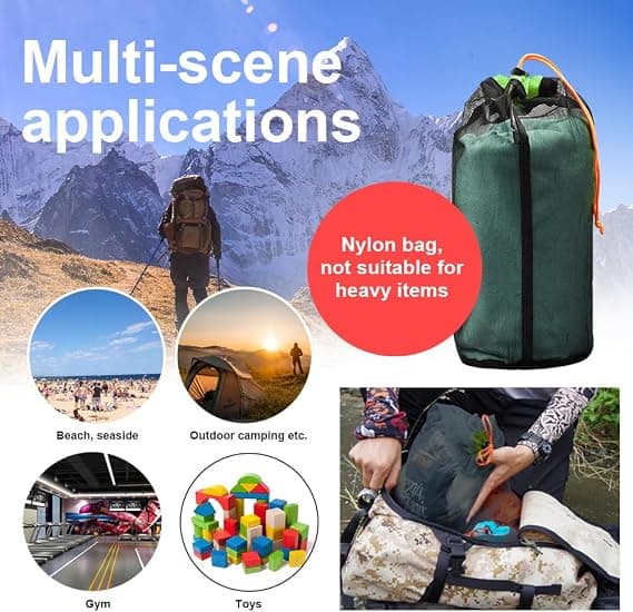 Nylon netpose, ultralette netposer, lille opbevaringspose med snoretræk, pose til camping og vandring
