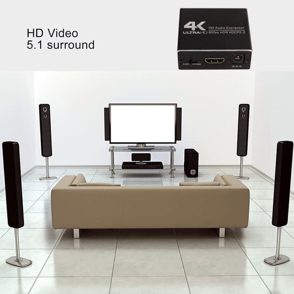 5.1-kanals HD Multimedia Interface Splitter og Konverter, 4K 60FPS Lydudtrækker