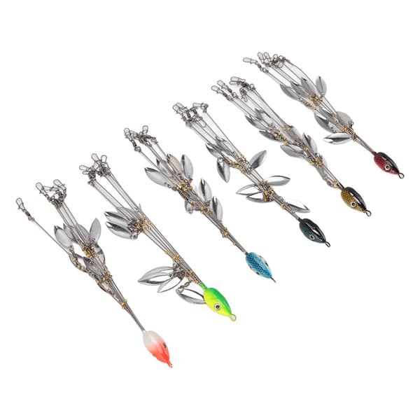 6 st paraplyformade drag med 5 armar, 8 glänsande blad för abborrfiske, stål, 143g