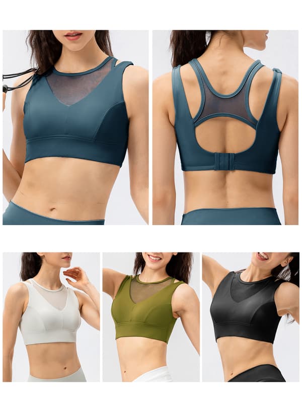 Trådløs yogabh for kvinner med netting og justerbar lukking for trening og løping