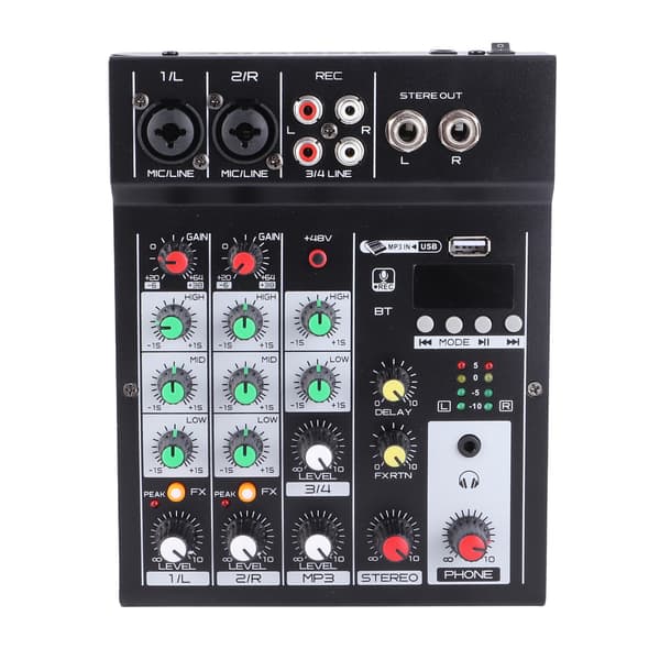 Professionel 4-kanals mixerkonsol med USB, Bluetooth og optagelse til streaming og karaoke (amerikansk stik)