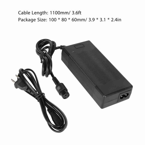 42V 2A Laddare för 36V Litiumbatteri Elscooter 3-stifts Inline-adapter