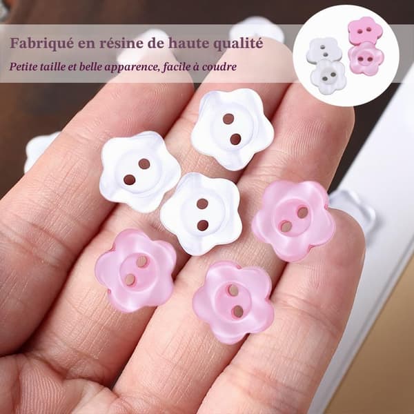 100-pack harts-knappar med 2 hål i blomform för babyvästar, pärlemorskimrande syknappar 12,5 mm
