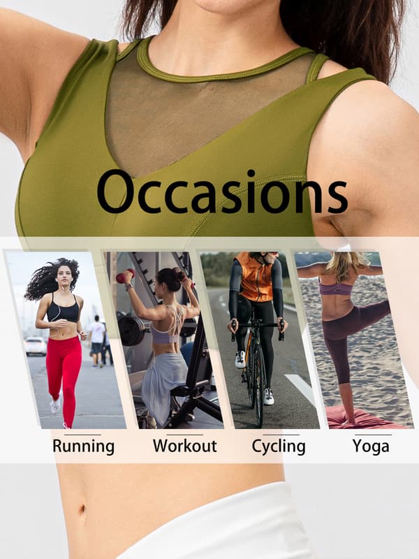 Trådløs yogabh for kvinner med netting og justerbar lukking for trening og løping