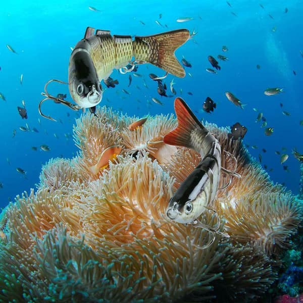 5 st 3D Segmenterat Simmande Konstgjort Fiskedrag med 6 Segment 100mm för Söt- och Saltvatten