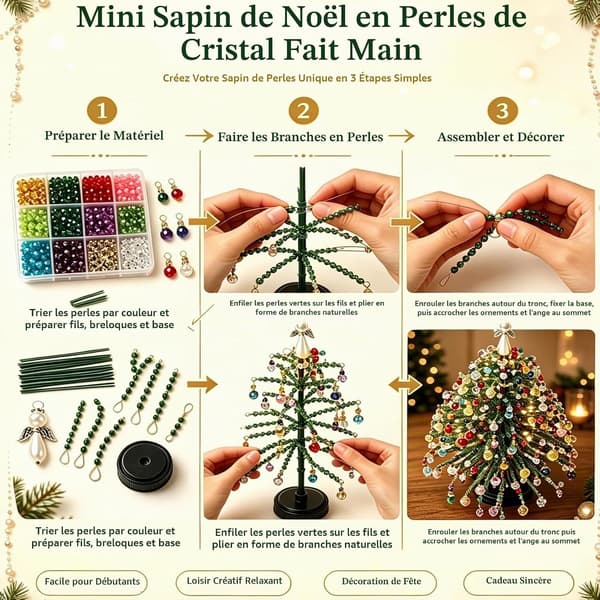 DIY-sett med perlejuletre, juletre til bordet, 3D-tredesign, DIY-dekorasjoner, med gullbase
