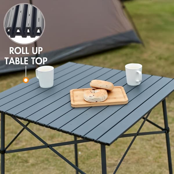 Fällbart campingbord 70 x 70 cm med rullbar bordsskiva och bärväska för picknick, camping, trädgård, grillning