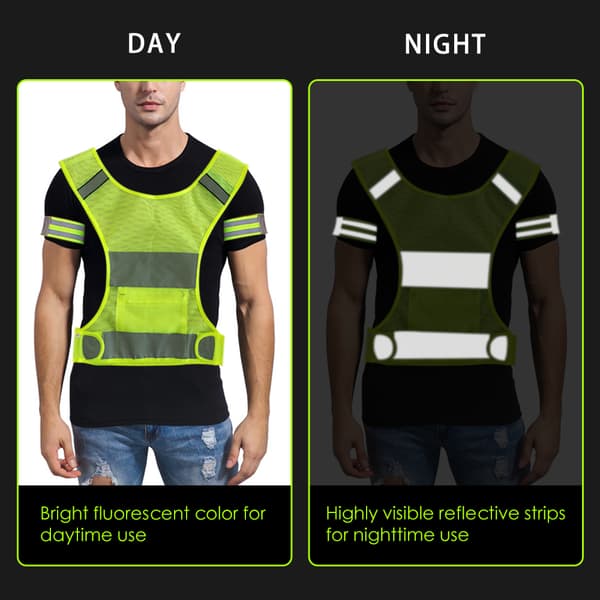 Refleksvest med håndleddsstropper, høy synlighet for løping, sykling og nattkjøring.