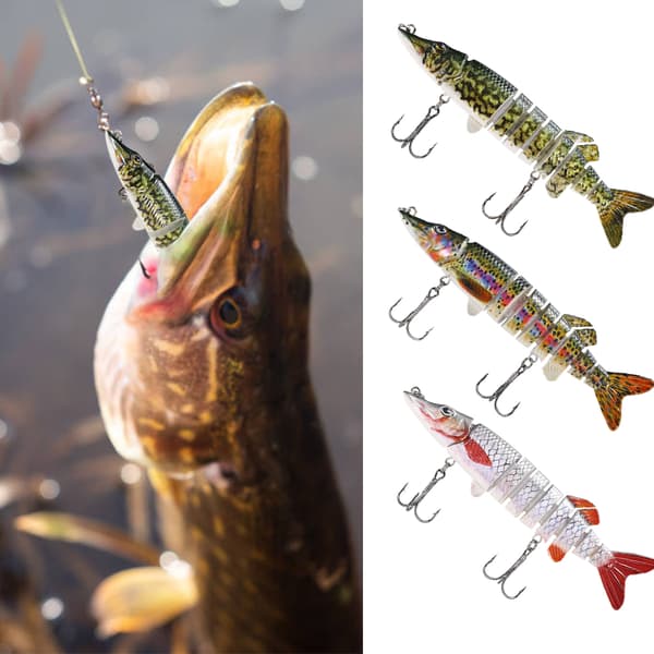 Konstgjort fiskedrag, 9 segment, 12,5 cm, 20 g, gäddrag med trekrokar