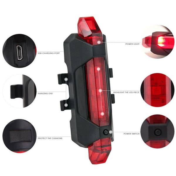USB oppladbart sykkelbaklys, 4 moduser, vanntett, MTB sykkeltilbehør