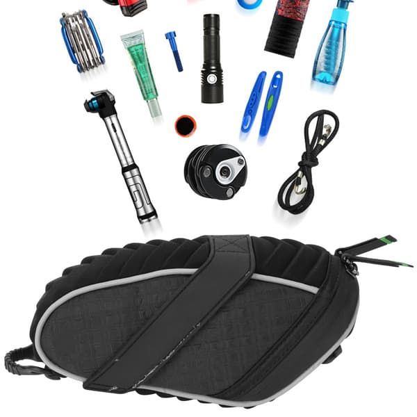 Bag til cykel, polyesterfiber med reflekterende tape, opbevaringsorganisator, sort