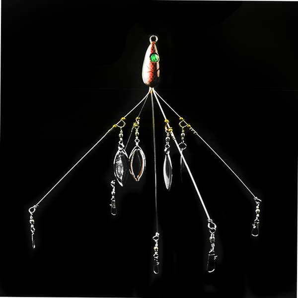 4 st paraplyformade fiskeredskap med 5 armar och blad för basfiske