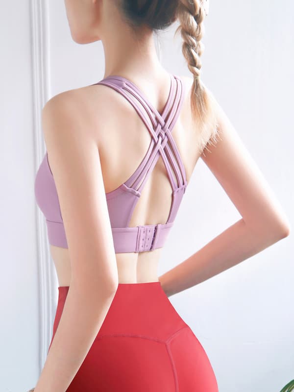 Trådløs yogabh for kvinner med innsydde puter, åpen rygg, for trening og løping