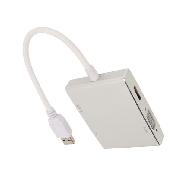 4-i-1 USB 3.0 Videoadapter Hub med HDMI, VGA, DVI og Netværkskort