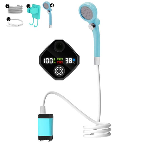 Bärbar elektrisk uppladdningsbar campingduschpump med smart digital display