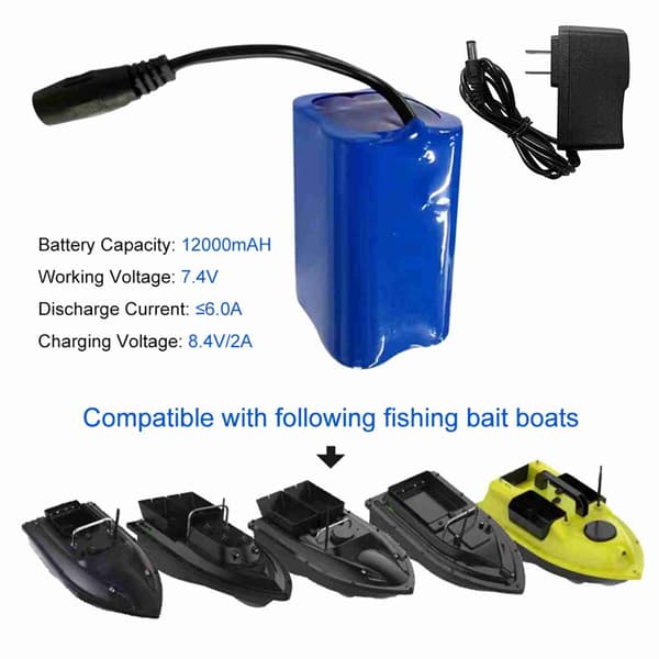 2 genopladelige 12000mAh batterier med oplader til 7.4V fiskebådsfoderbåd