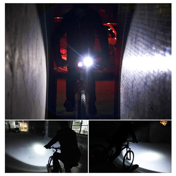 Sykkellys foran 1000 lumen med horn, USB oppladbart, vanntett, 8 moduser