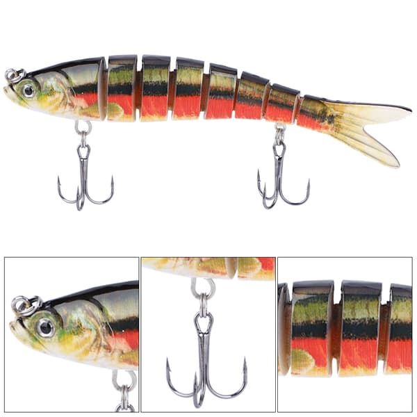 Styv plastfiskedrag 13,7 cm 8 sektioner sjunkande wobbler med krokar för bas JM034-4