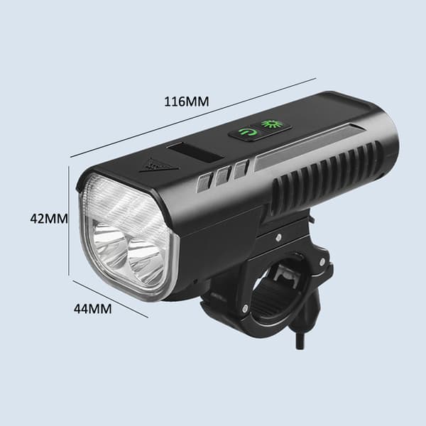 Sykkellys foran 1000 lumen med horn, USB oppladbart, vanntett, 8 moduser