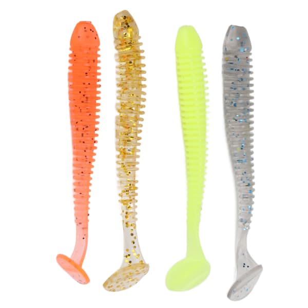 Sæt med 60 bløde agn med kroge i rustfrit stål, T-hale, PVC, til basfiskeri, 6 cm