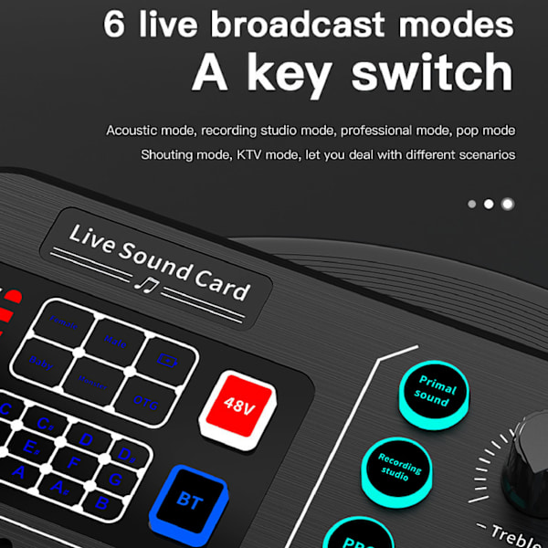 Lydkort for direktestrømming med 6 moduser, Bluetooth 5.0, profesjonell mikser og opptaker