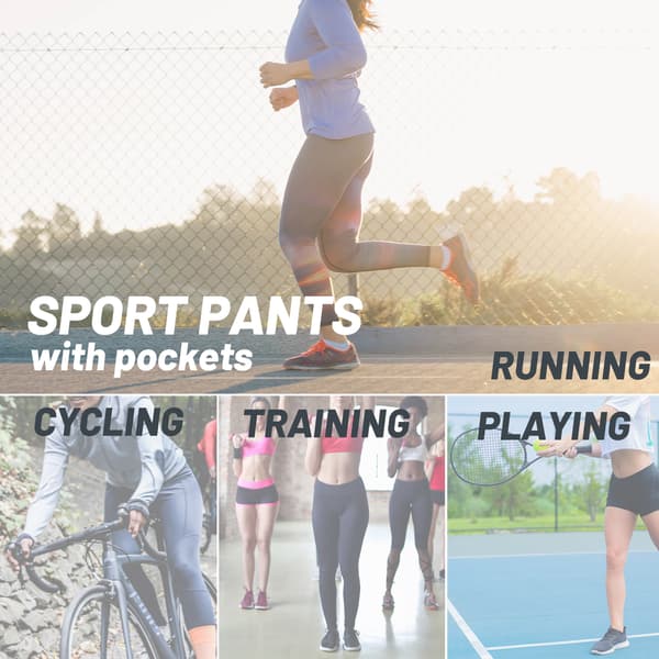 Joggebukse for kvinner med lommer, elastisk linning og snøring for løping, yoga, trening, utendørs bruk - løs passform
