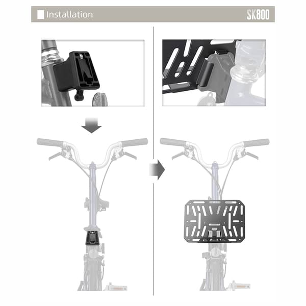 Gør-det-selv cykelfrontstativ med aluminiumstaskeadapterbase, nem installation