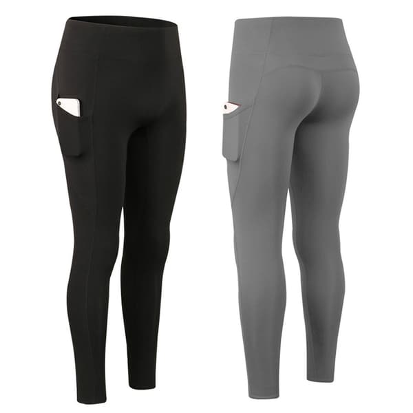 2-pack högmidjade yogaleggings med mysigt fårskinnsfoder och fickor för kvinnor