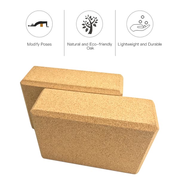 Korkyogablock med justerbart stretchbälte, 2-pack, träkorkblock