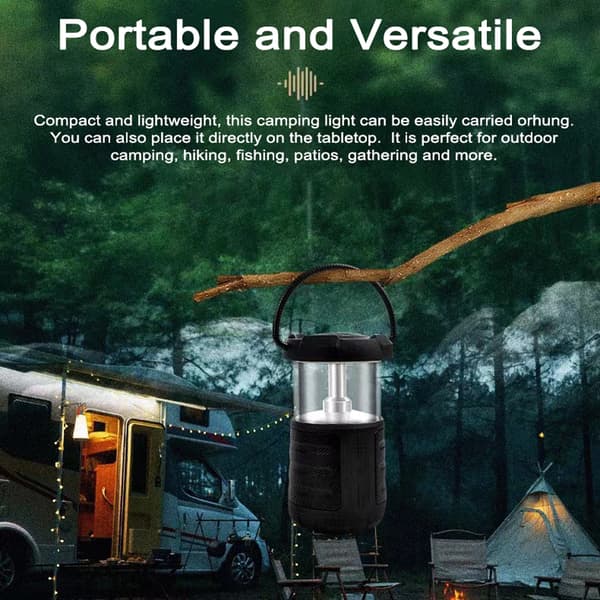 Multifunksjonell Campinglykt med Bærbar Bluetooth-høyttaler og Powerbank, IP45 Vanntett.