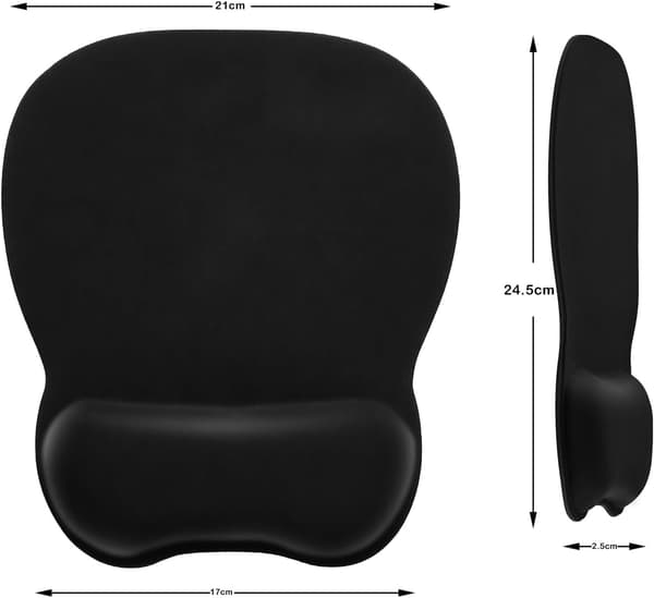 Ergonomisk musemåtte med håndledsstøtte - Struktureret, slidstærk, vaskbar, til gaming, PC, bærbar, kontor, arbejde, sort