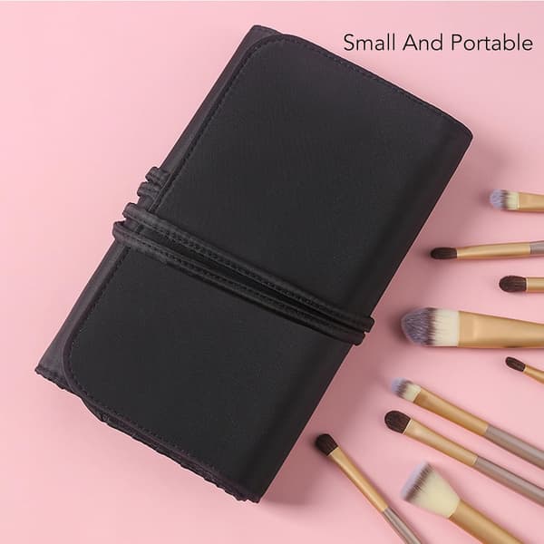 Bærbar makeup-penseltaske til rejser, sammenrulleligt etui til pensler, sort, velegnet til opbevaring af kosmetik