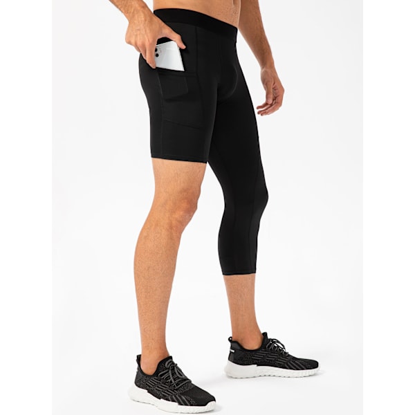 Basketshorts för män med ett ben, elastiska, med sidofickor, träningstights