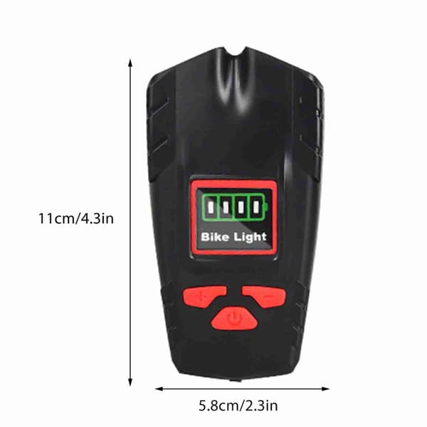 Sykkellys med horn, 2000mAh, IP6 vanntett, med batteridisplay og USB-lading