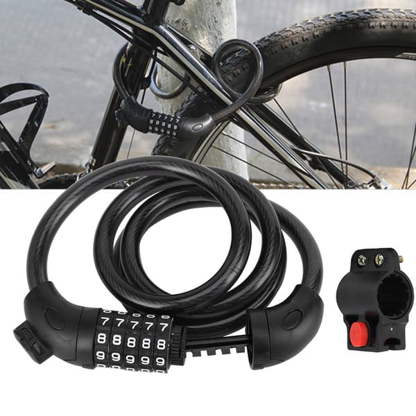 Elektrisk cykellås til mountainbikes, fast, bærbar, tyverisikring, med kombinationskode, rustfrit stål, 1200 mm