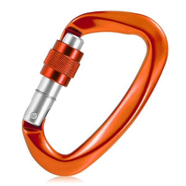 D-formet skruelås karabinhage, 25KN kraftig, til klatring, rapelling, hængekøjer og backpacking.